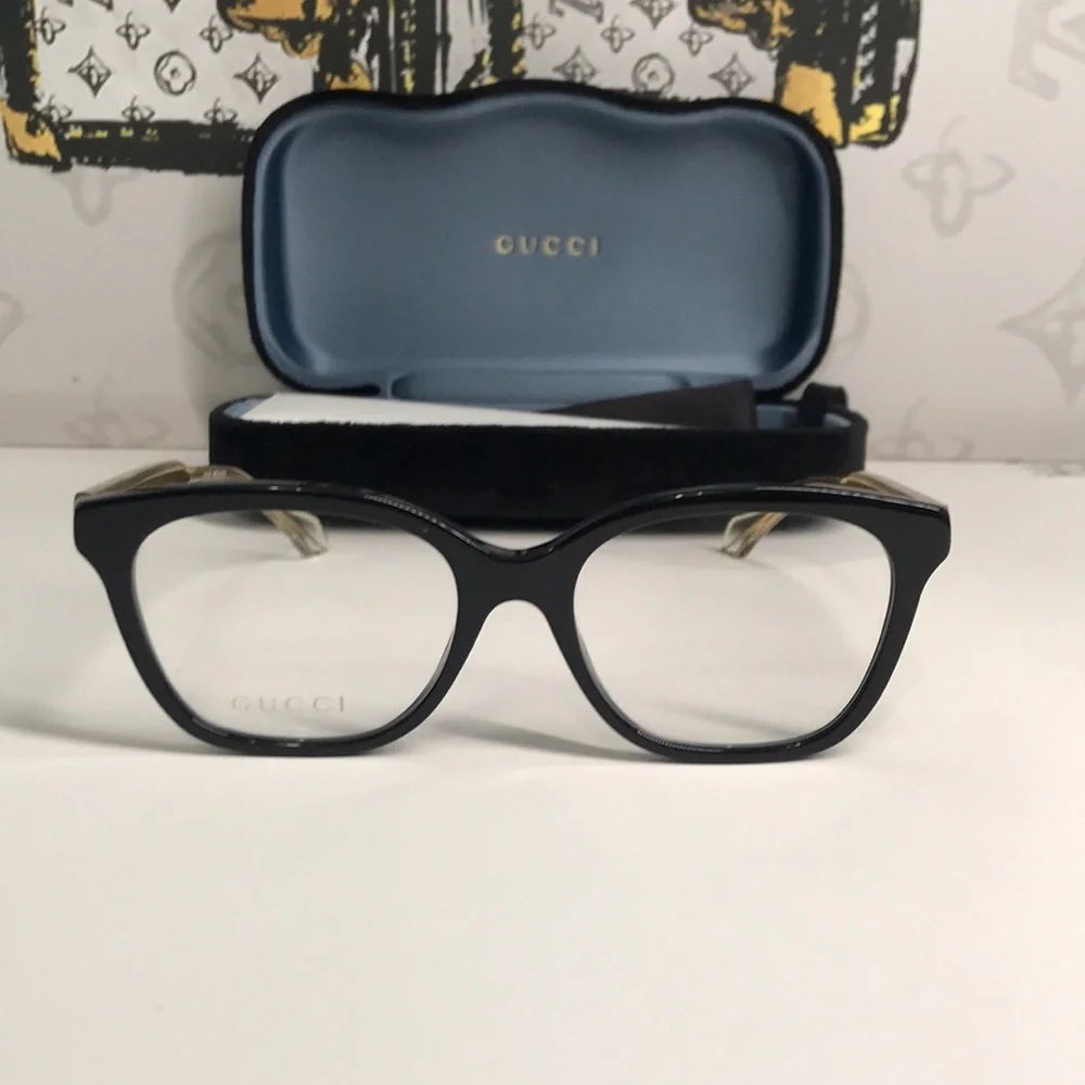 ✨ Luxury New Authentic Gucci GG0566O 001 Black Square Eyeglasses ✨